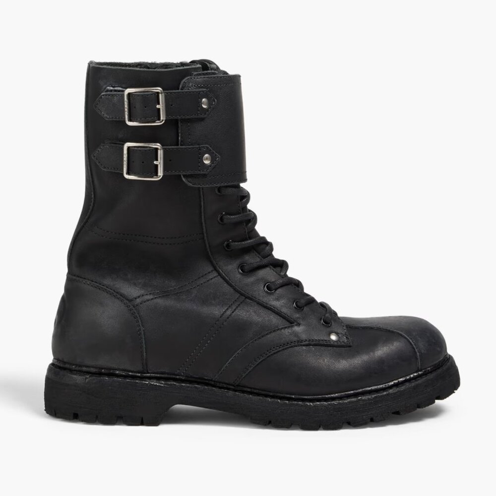 GUCCI BOOTS MENS LACE UP DISTRESSED BLACK LEATHER w LOGO sz 9 / 9.5 US